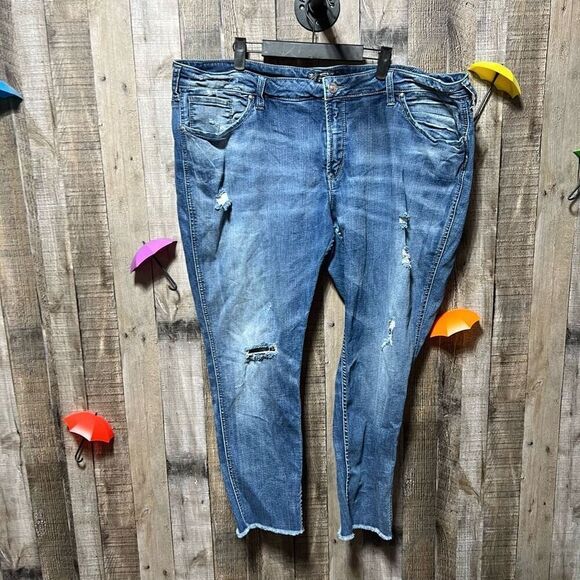 Silver Jeans Co Plus Size Boyfriend Distressed Jeans - Picture 1 of 6